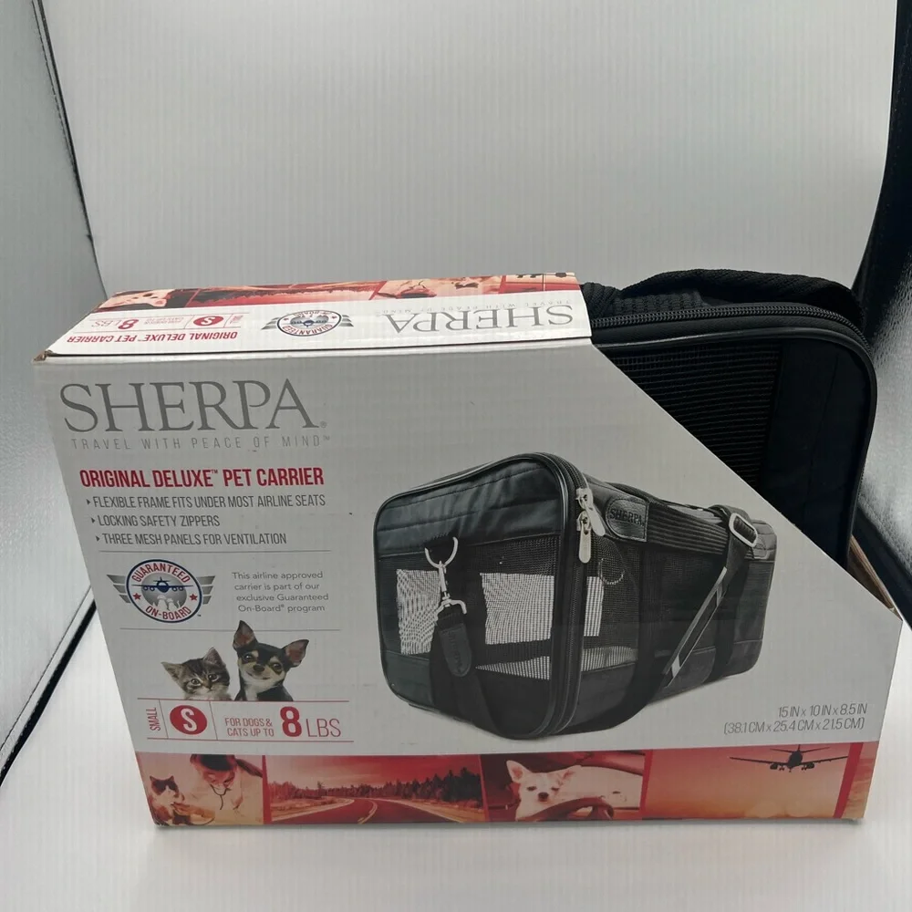 Sherpa Pet Carrier Black for dogs and cats Size S up to 8 lbs